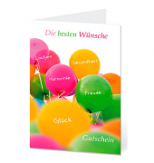 Gutscheinkarte Luftballons mit Innentext AM513 11,5cm x 17,5cm (BxH) 260g Mit Innentext "im Wert von...in Worten...laufende Nr..