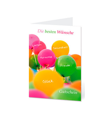 Gutscheinkarte Luftballons mit Innentext AM513 11,5cm x 17,5cm (BxH) 260g Mit Innentext "im Wert von...in Worten...laufende Nr..