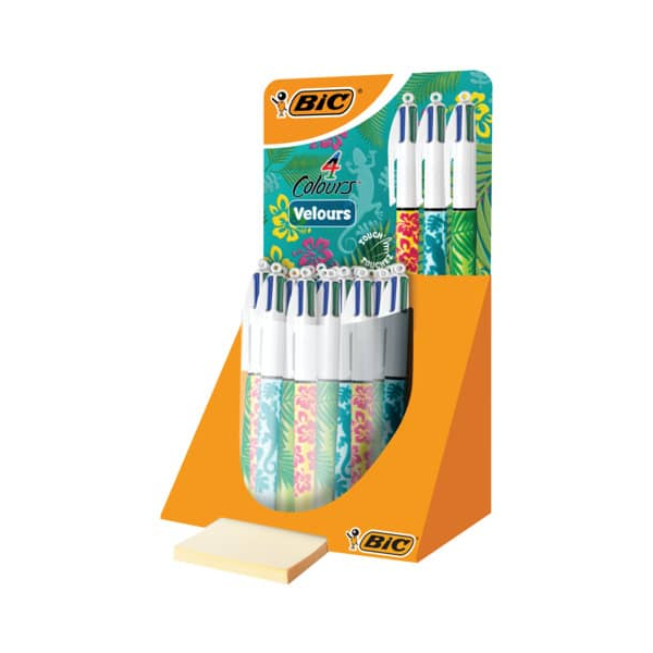 30 Stück Bic Vierfarbkugelschreiber Velours 967278, blau / schwarz / rot / grün, 0,4mm, nachfüllbar 3086123542549 Bic