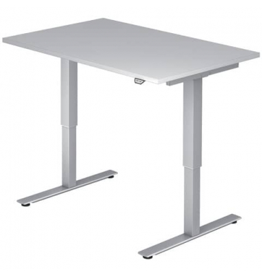 Schreibtisch, elektrisch höhenverstellbar, 73-119cm (H), 120x80cm (BxT), grau / silber Schreibtisch, elektrisch höhenverstellbar, 73-119cm (H), 120x80cm (BxT), grau / silber