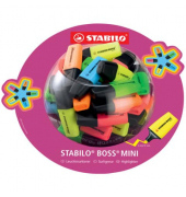 Textmarker STABILO BOSS MINI Bonbonglas, 07/50-1, Rundbox, 5-farbig sortiert, 2-5mm Keilspitze