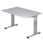 Schreibtisch, manuell höhenverstellbar, 65-85cm (H), 120x80cm (BxT), rechteckig, grau / silber