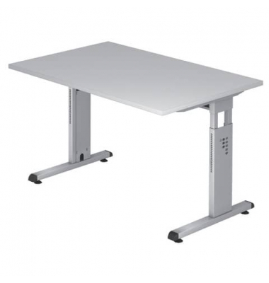 Schreibtisch, manuell höhenverstellbar, 65-85cm (H), 120x80cm (BxT), rechteckig, grau / silber Schreibtisch, manuell höhenverstellbar, 65-85cm (H), 120x80cm (BxT), rechteckig, grau / silber