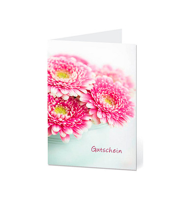 Gutscheinkarte Blumen mit Innentext AM516 11,5cm x 17,5cm (BxH) 260g Mit Innentext "im Wert von...in Worten...laufende Nr....Der