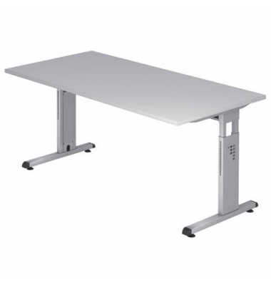 Schreibtisch, manuell höhenverstellbar, 65-85cm (H), 160x80cm (BxT), rechteckig, grau / silber