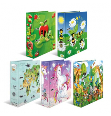 Motivordner Sortiment Motiv-Ordner A4 Kindergarten Tiere Fritz der Wurm, Bienenwiese, Weltkarte, Einhorn, Tiere Dschungel 19271,