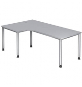 Schreibtisch, manuell höhenverstellbar, 68-76cm (H), 200x120cm (BxT), L-Form, grau / silber