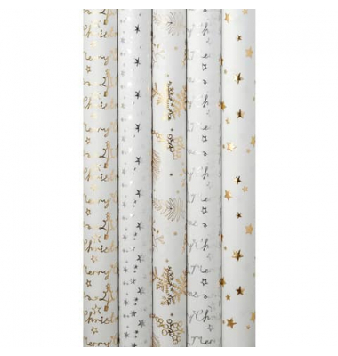 Geschenkpapier 33472 101202, Weihnachten, 70cm x 1,5m, weiß/gold