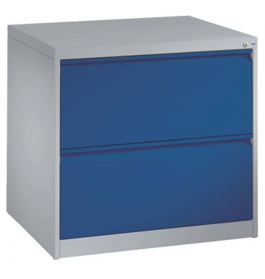 H&auml;ngeregistraturschrank 12912-312/7035/5010, lichtgrau/blau, 2 Schubladen, 2-bahnig