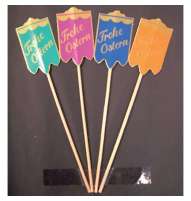 Osterfahnen fbg. Frohe Ostern goldfolie 40x55mm mit Text