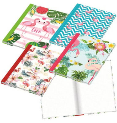 Notizbuch 46753, Flamingo, farbig sortiert, A5, punktkariert, 70g, 96 Blatt / 192 Seiten