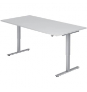 Schreibtisch, elektrisch höhenverstellbar, 73-119cm (H), 180x80cm (BxT), rechteckig, weiß / silber