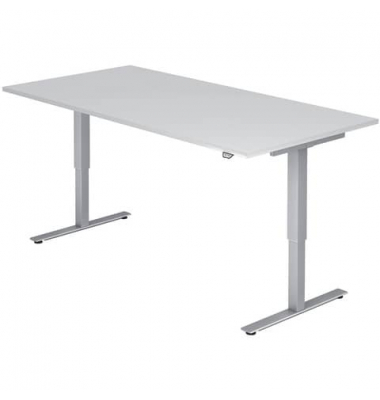 Schreibtisch, elektrisch höhenverstellbar, 73-119cm (H), 180x80cm (BxT), rechteckig, weiß / silber Schreibtisch, elektrisch höhenverstellbar, 73-119cm (H), 180x80cm (BxT), rechteckig, weiß / silber