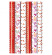 Geschenkpapier 33073 2A2243, Herzen und Schriftzug love, 70cm x 2m, rot/weiß