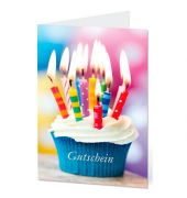 Gutscheinkarte Muffins mit Innentext AM520 11,5cm x 17,5cm (BxH) 260g Mit Innentext "im Wert von...in Worten...laufende Nr....De