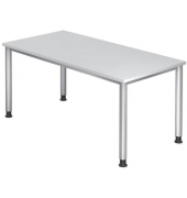 Schreibtisch, manuell höhenverstellbar, 68-76cm (H), 160x80cm (BxT), rechteckig, weiß / silber