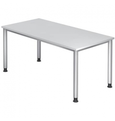 Schreibtisch, manuell höhenverstellbar, 68-76cm (H), 160x80cm (BxT), rechteckig, weiß / silber Schreibtisch, manuell höhenverstellbar, 68-76cm (H), 160x80cm (BxT), rechteckig, weiß / silber