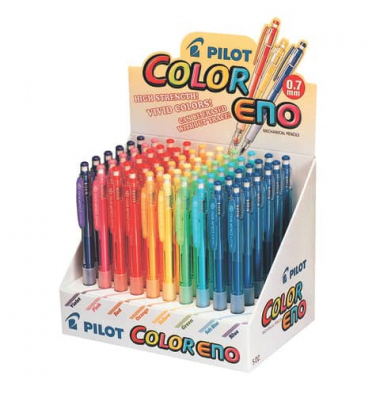 Druckbleistift Color Eno 0,7 im Display, HCR-197-60, 0,7mm, rot,blau,gr&uuml;n,gelb,orange,violett,pink,hellblau, mit Radiergummi