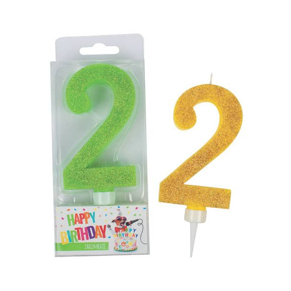 6 Stück Trendhaus Geburtstagskerze Maxi Glitter 941909 Zahl 2 farbig sortiert 7x2,7x17cm (BxTxH) ca. 7 Minuten Brenndauer 4032722941909 Trendhaus