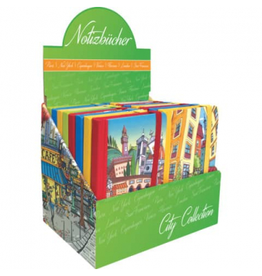 Notizbuch 46715, Display mit Notizb&uuml;chern, farbig sortiert, A6 ca., liniert, 70g, 100 Blatt / 200 Seiten