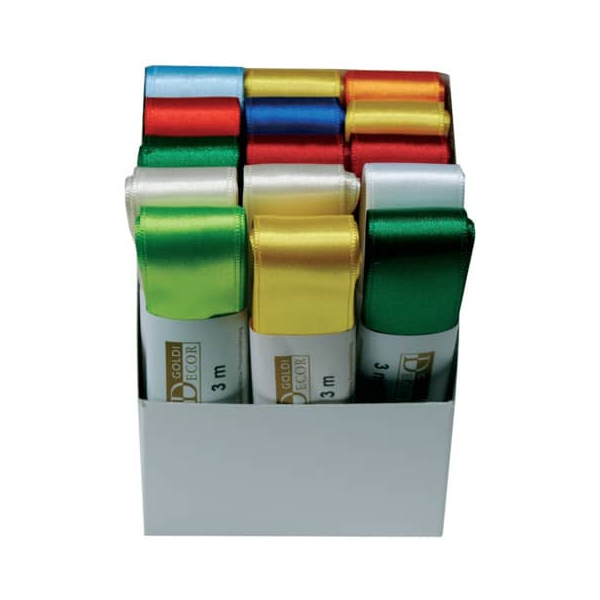 15 Stück GOLDINA Doppelsatinband 1172025991503, 25mm x 3m, farbig sortiert 4031409207451 GOLDINA 3 Meter