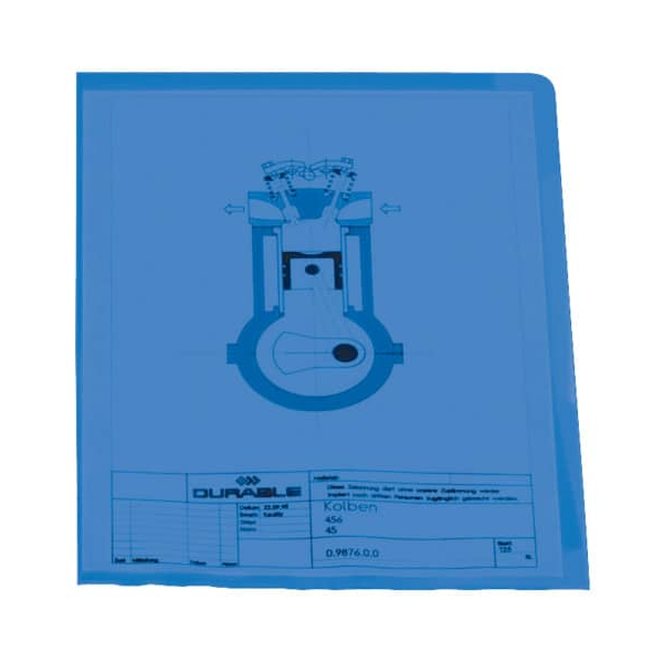 100 Stück Durable Sichthüllen Standard 233706, A4, blau, transluzent genarbt, oben & rechts offen, 0,12mm  Durable