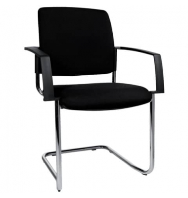 Besucherstuhl , schwarz / chrom, mit Armlehnen, Freischwinger