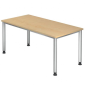 Schreibtisch, manuell höhenverstellbar, 68-76cm (H), 160x80cm (BxT), rechteckig, ahorn / silber