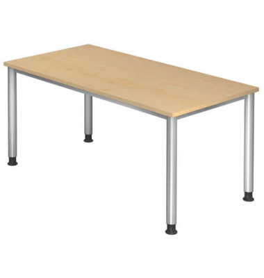 Schreibtisch, manuell höhenverstellbar, 68-76cm (H), 160x80cm (BxT), rechteckig, ahorn / silber Schreibtisch, manuell höhenverstellbar, 68-76cm (H), 160x80cm (BxT), rechteckig, ahorn / silber