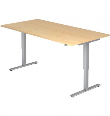 Schreibtisch, elektrisch höhenverstellbar, 73-119cm (H), 180x80cm (BxT), rechteckig, ahorn / silber Schreibtisch, elektrisch höhenverstellbar, 73-119cm (H), 180x80cm (BxT), rechteckig, ahorn / silber