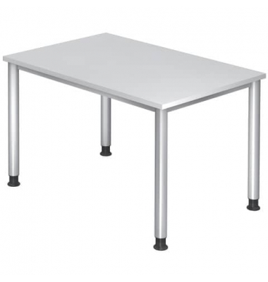 Schreibtisch, manuell höhenverstellbar, 68-76cm (H), 120x80cm (BxT), rechteckig, weiß / silber Schreibtisch, manuell höhenverstellbar, 68-76cm (H), 120x80cm (BxT), rechteckig, weiß / silber
