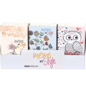 Notizbuch 46592, je 64 Seiten in 8x13cm, 12 Designs sortiert im Thekendisplay, 1 Pkg. à 48 Stk., farbig sortiert, 8x13cm, linier