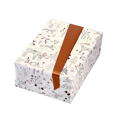 Geschenkpapier Winter Wonderland 510090, Waldtiere, 50cm x 20m, weiss/grau/kupfer