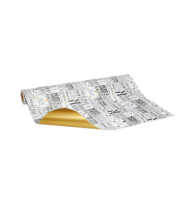 Geschenkpapier Wishes 511890, Schrift, 50cm x 20m, weiß/schwarz/gold