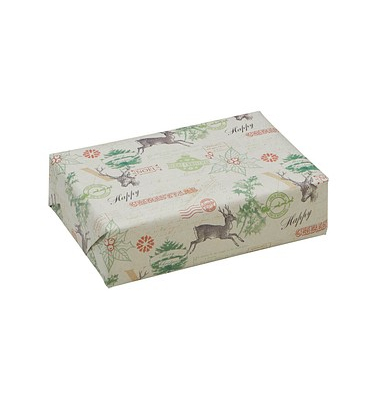 Geschenkpapier Yorkshire 507850, Hirsch, 50cm x 20m, natur/grün/rot