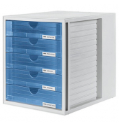 Schubladenbox  blau-transparent DIN A4 mit 5