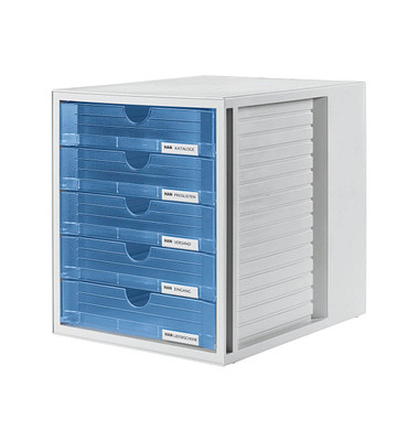 HAN Schubladenbox  blau-transparent DIN A4 mit 5 Schubladen