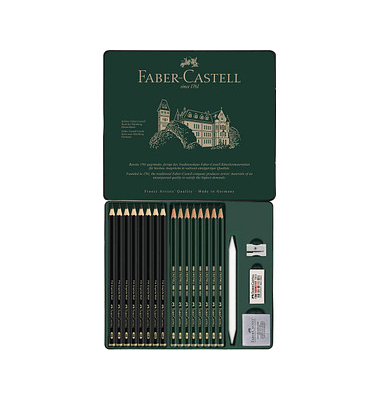 FABER-CASTELL Pitt Graphite Matt Bleistift-Set HB-14B, B-8B schwarz/grün mit Radierer 1 St.