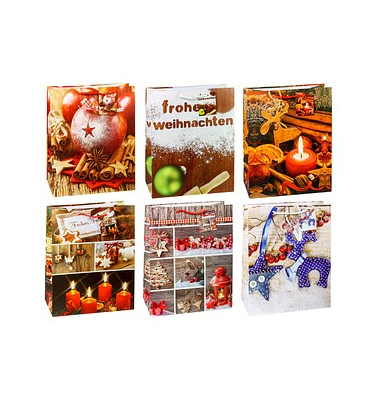 Geschenktasche 87316-SG WN Serie 6, Weihnachten, Kunststoffkordel, 6 Motive sortiert, 26cm x 32cm