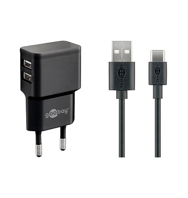 goobay Ladekabel mit Adapter schwarz 1 m, 12 Watt