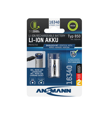 Akkus Micro-USB, 16340 / Micro / CR123A, 3,6 Volt