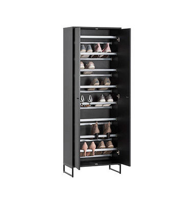 MÖBELPARTNER Janne Schuhschrank schwarz keine Fachböden 60,2 x 33,1 x 169,7 cm