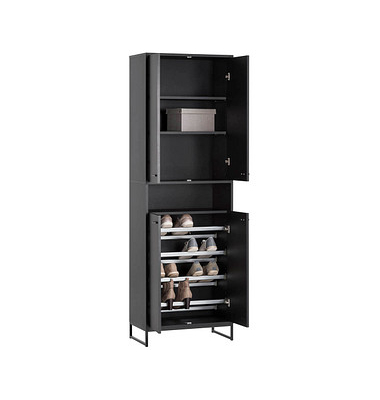 MÖBELPARTNER Janne Schuhschrank schwarz 2 Fachböden 60,2 x 33,1 x 185,5 cm