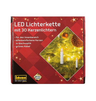 Lichterkette 38192 Weihnachtskerzen, 30 LEDs, Länge 16m, warmweiß
