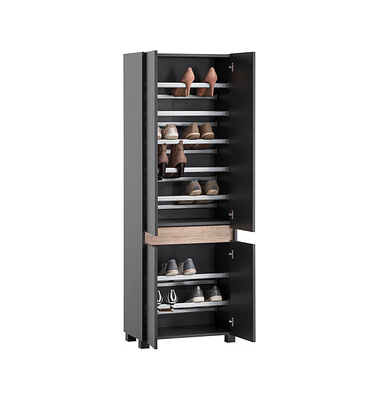 MÖBELPARTNER Cosmo Schuhschrank anthrazit, eiche keine Fachböden 33,0 cm164,5 cm