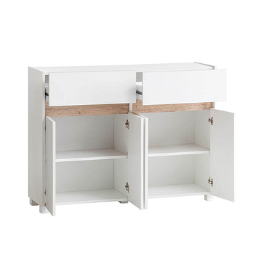 MÖBELPARTNER Kommode Cosmo 701777 weiß, eiche 2 Fachböden 112,2 x 33,0 x 84,8 cm