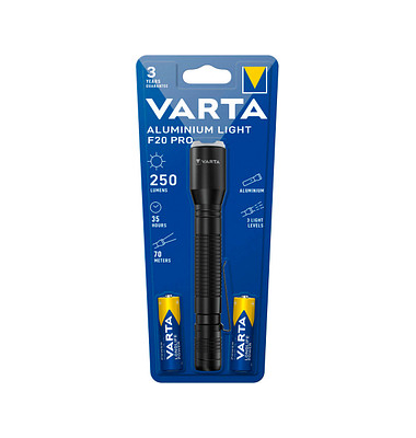 VARTA Aluminuim Light F20 Pro LED Taschenlampe schwarz, 250 Lumen