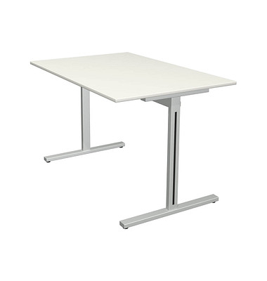 Schreibtisch Form 1, 75cm (H), 120x80cm (BxT), rechteckig, weiß / silber