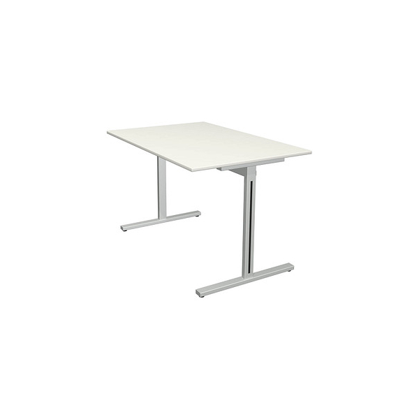 4044917442092 - Schreibtisch Form 1 11010410 65-130cm (H) 120x80cm (BxT) rechteckig weiß   silber 4044917442092 Kerkmann