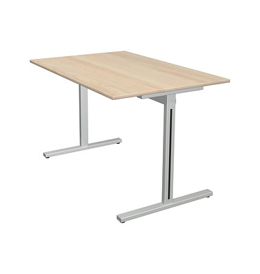Schreibtisch Form 1, 75cm (H), 120x80cm (BxT), rechteckig, ahorn / silber